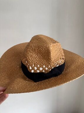 buttons Natural Straw Fedora with Black Band